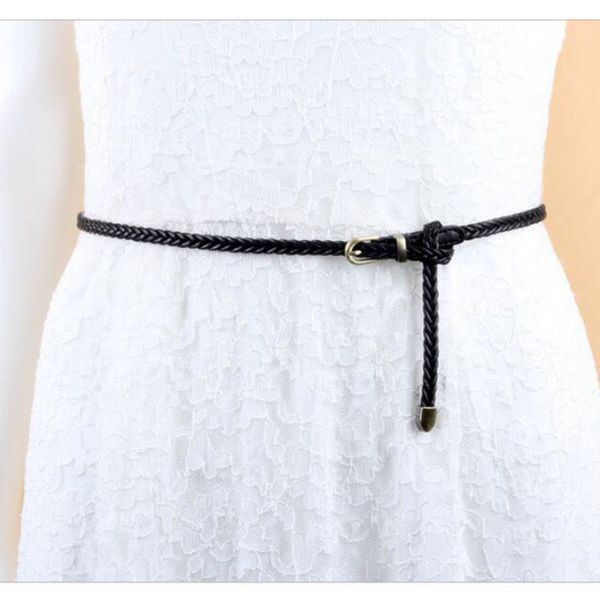 

thin 1pc pin buckle fashion womens belt braid belt female candy color pu for dress ladies, Black;brown
