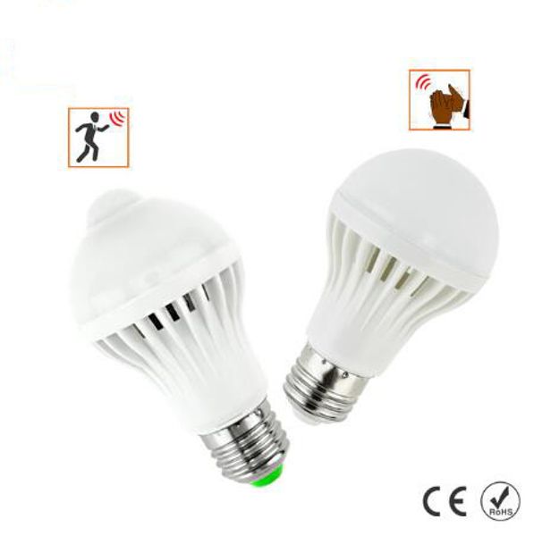 

led pir motion sensor bulb 5w/7w e27 + led bulb sound sensor 5w/7w auto smart bulb infrared body lamp light ac85-265v