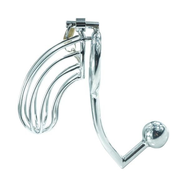 Gaiola do dispositivo de castidade do metal do pênis masculino com gancho anal galo de metal lock chastity cinto sexo brinquedos para homem y1892804