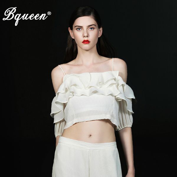 

bqueen 2018 women's fashion solid casual s short ruffles camis summer tank, White
