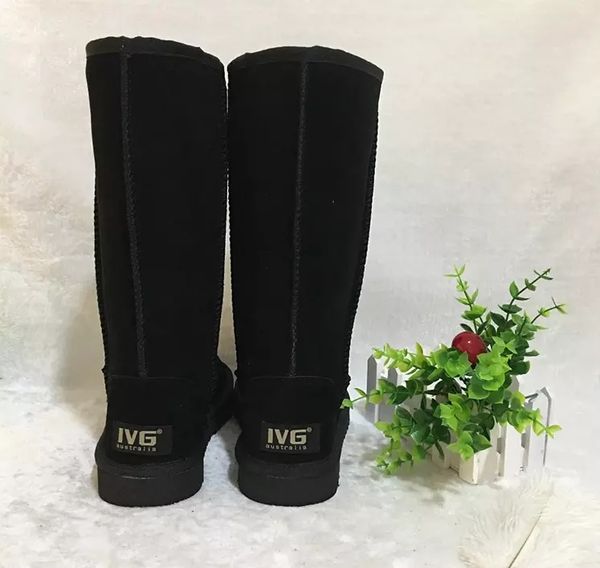

christmas wgg australia classic tall winter boots real leather winter women leather suede mid-calf snow boots fur lining fleece shoes boots, Black