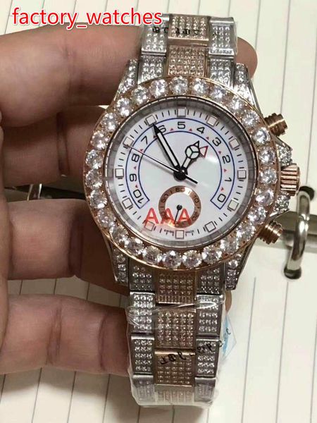 

full iced out watch rose gold two tone case white dial mens automatic full works wristwatch luxury shiny diamonds watches, Slivery;brown