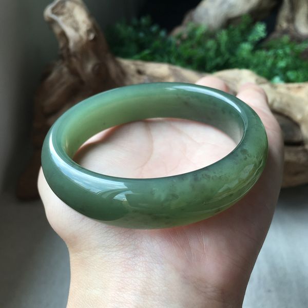 

h59#hetian jade smoke purple floating flower bracelet qinghai material green jade medium wide bracelet, Golden;silver