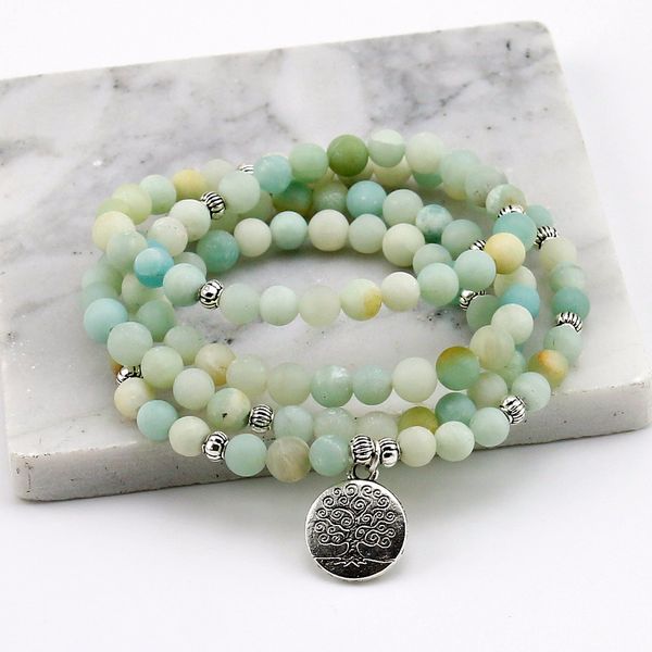 

6mm frosted amazonite bracelet prayer beads tree life bracelet 108 mala beads for women, Black