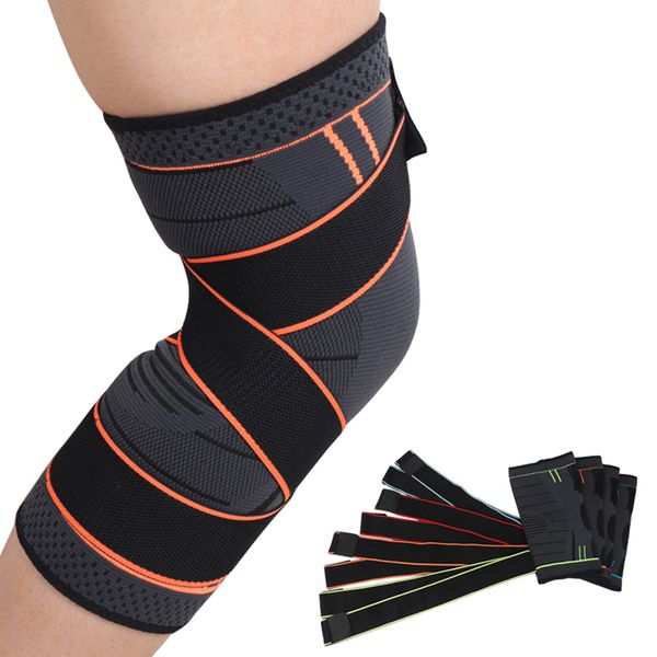 

men nylon sports knee pads pressurize bandage straps knee support women outdoor running volleyball cycling fitness products, Black;gray
