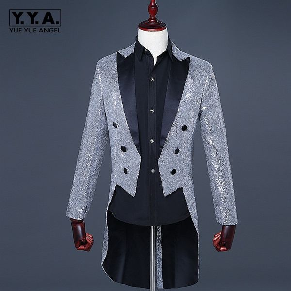 

mens night club bling sequins tailcoat stage clothes blazer suit jacket slim fit magic performance shiny outerwear blazer 3xl, White;black