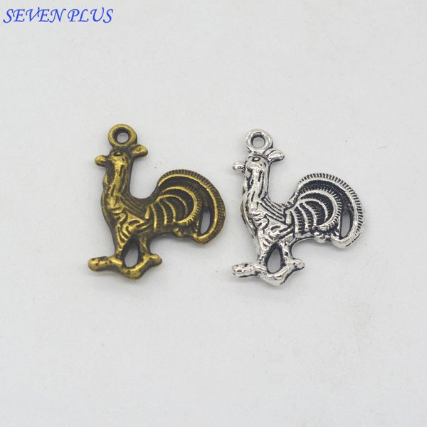 

style 20 pieces/lot antique silver antique bronze gold double-sided cute cock rooster charms for jewelry making jewelry making wholes, Bronze;silver