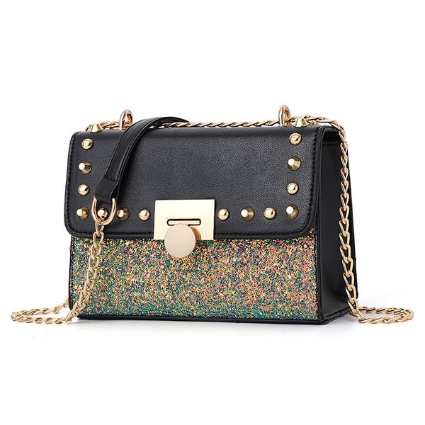 

fashion new brand sequined summer women messenger bag female designer flap small shoulder crossbody bags rivet cute handbag