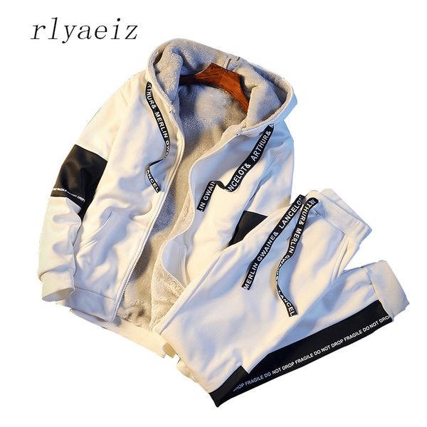 

rlyaeiz plus size 5xl hooded hoodies + pants two piece set men tracksuit 2017 winter casual fleece thick warm sporting suits men, Gray