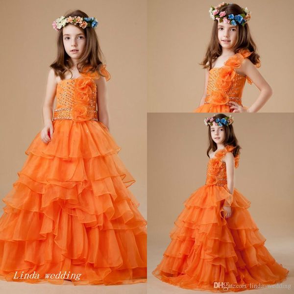 Neue Ankunft Nettes Orange Farbe Mädchen Festzug Kleid Prinzessin Ballkleid Party Cupcake Ballkleid Für Kurzes Mädchen Hübsches Kleid Für Kleines Kind