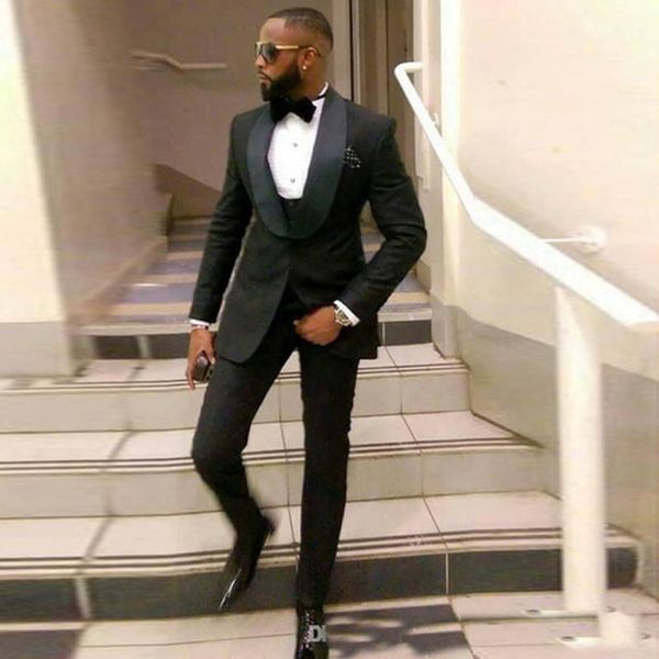 

black satin shawl lapel mens suits custom made slim fit suits men 2017 costume homme mariage wedding suits for men, White;black