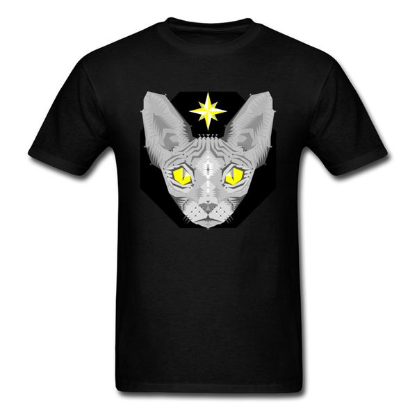 

geometric sphynx cat 2018 t-shirt canadian hairless new arrival men black t shirt team unique summer cartoon tshirt, White;black