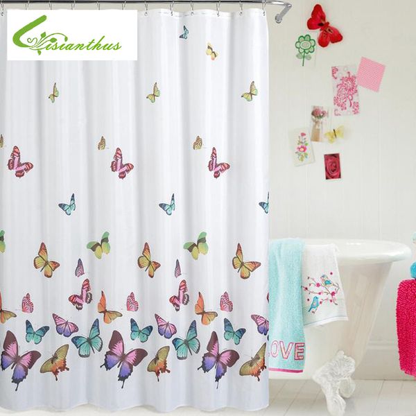 

butterfly print shower curtain waterproof mildew proof polyester fabric bathroom curtains 180cm*180cm 2018 simple design
