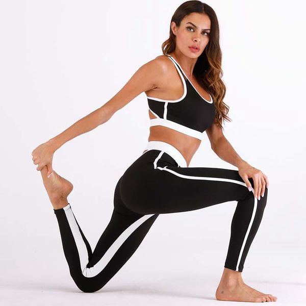 

breathable gym tracksuit for women training yoga set mesh sports bra+pencil pants elastic fitness sportswear dancing sport suit, White;red