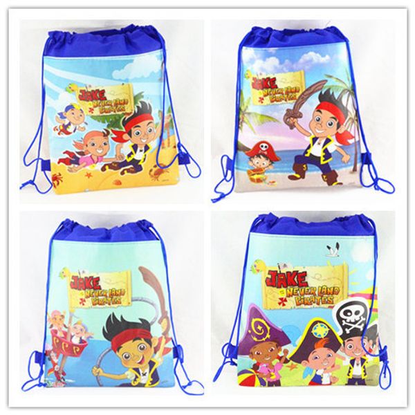 

12pcs jake and the never land pirates drawstring boys cartoon school bag children printing school backpacks gifts for birthday