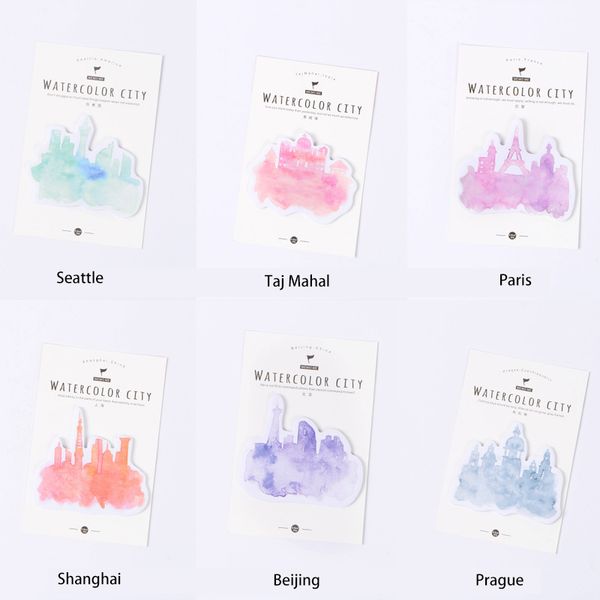 

watercolor city decoration notepad sticky notes 30 sheets memo pad mixed color creative notice stickers school supplies