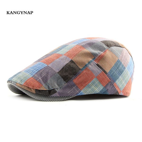 

kagynap] men's berets caps summer fashion women flat cap grid berets outdoors casual dad hat cotton mens peaked caps, Blue;gray