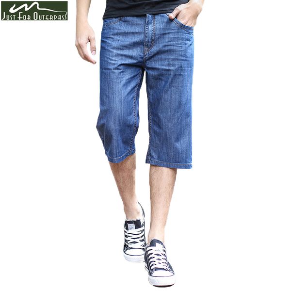 

2017 new fashion summer calf-length jeans men soft comfortable loose lightweight thin pants breathable denim shorts plus size, Blue