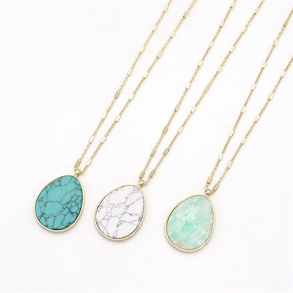 

fashion waterdrop natural stone pendant gold metal long chain sweater necklace geometric body jewelry, Silver
