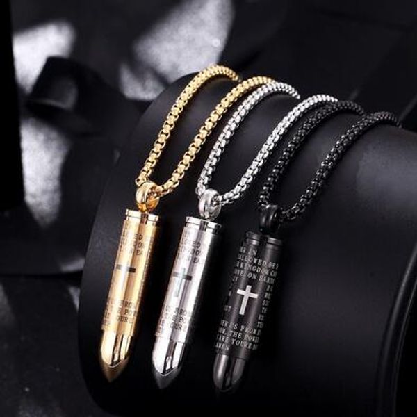 

fashion shell necklace creative stainless cross new pendant bullet steel scripture men's xkdah