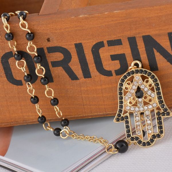 

Хамса Фатима рука кулон ожерелье черный бисер стекло сплава цепи ожерелье ювелир