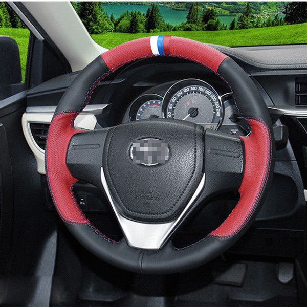 

for toyota levin /corolla car steering wheel cover black suede w/ red leather