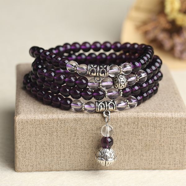 

new fashion 6mm amethyst beaded bracelet prayer beads muti-layer rosary mala bracelet for mediatation can drop shipping, Golden;silver