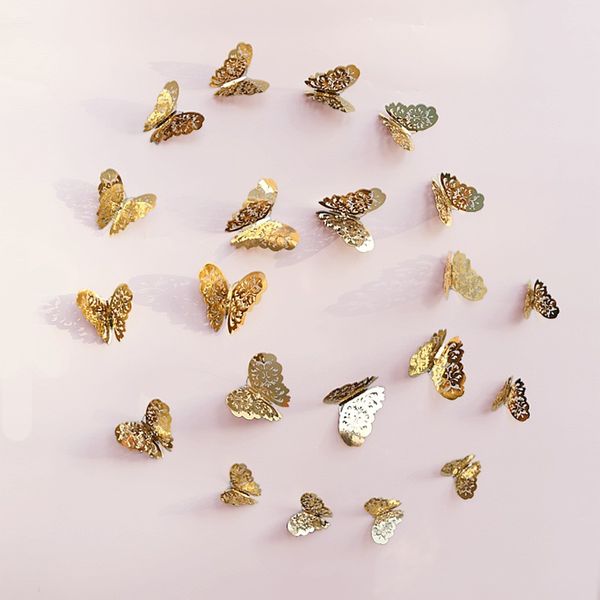 Metal Texture Butterfly Wall Stickers 3d Hollow Out Gold Silver Decorate Wallpaper Living Room Bedroom Decor 3 3ks Ww Sticker Wall Art Sticker Wall