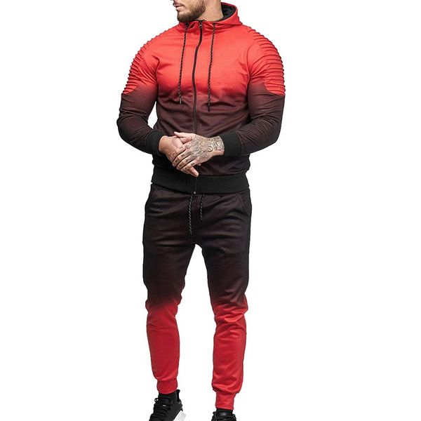 

2018 red casual men fitness set fashion 3d print pleated sweatshirt pants track suit autumn plus size jacket coat trousers suit, Gray
