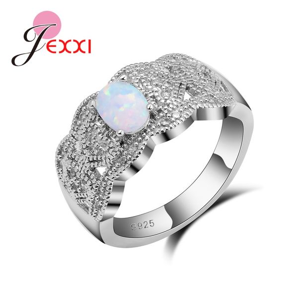 

whole salejexxi charming vintage s925 sterling silver rings for women anniversary jewelry gift white opal engagement finger ring jewelry, Golden;silver