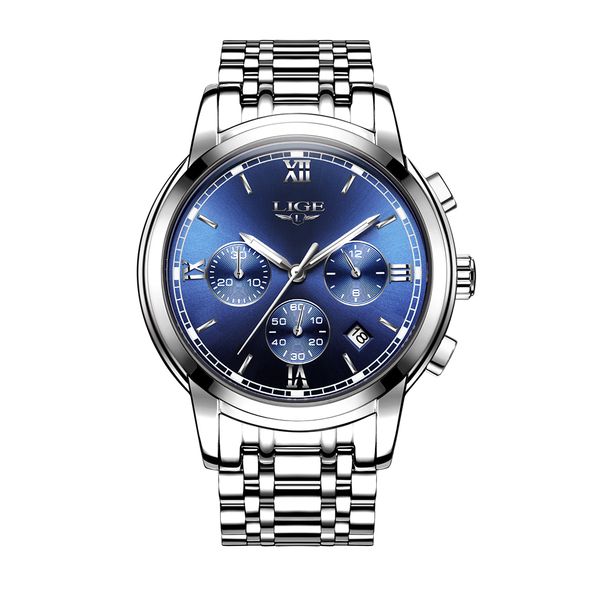 

lige fashion luxury steel men watches 3atm waterproof quartz watch luminous sport man wristwatch male relogio musculino, Slivery;brown