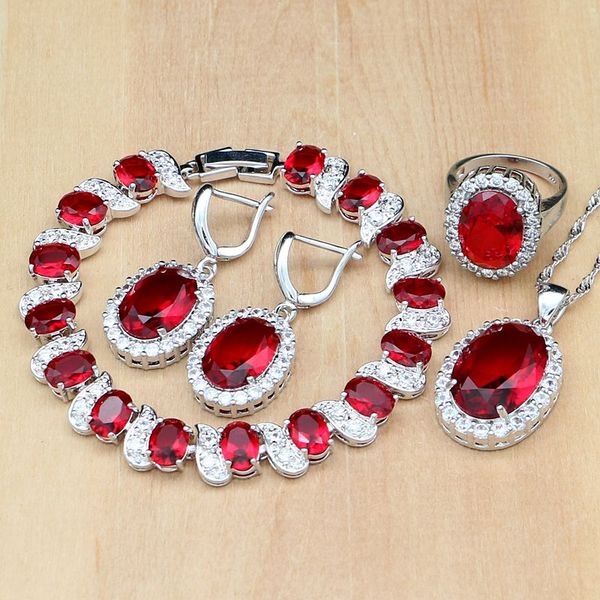 

natural 925 silver party jewelry sets red stone beads decoration for women earrings/pendant/ring/bracelet/necklace set
