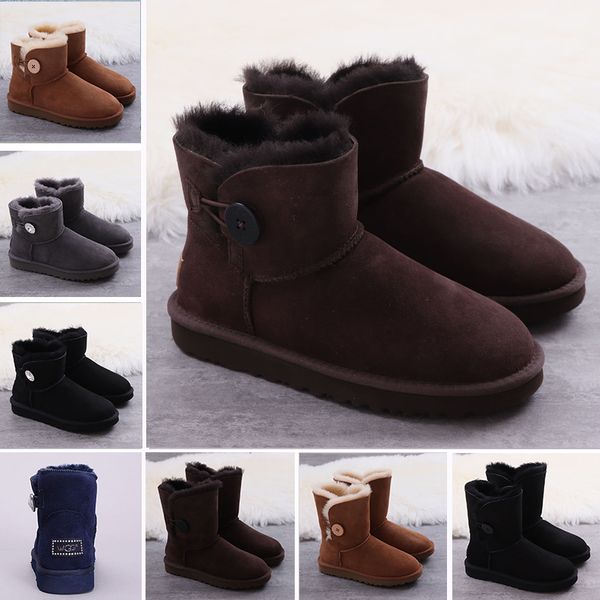 

wgg genuine leather suede mini bailey bling button knee half boots ankle boots australia classic womens girl winter snow boots, Black
