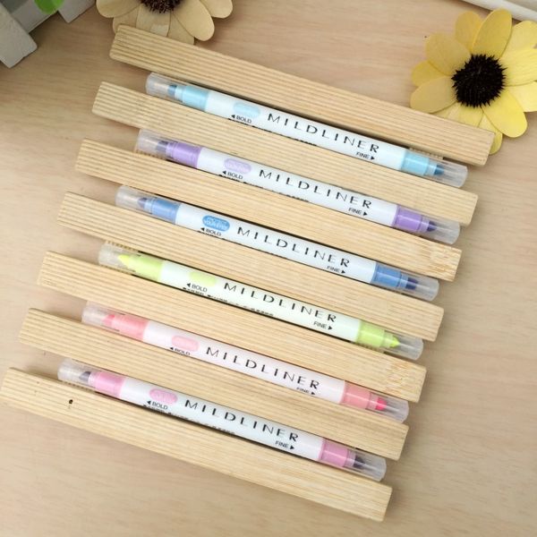 

6pcs/set  zebra highlighter marker pen double headed fluorescent pen / light highlighter mildliner pens school office supply, Black;red