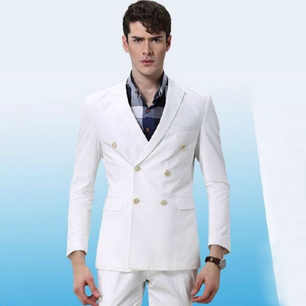 

latest coat pant designs white men suits for groom wedding tuxedos ivory double breasted slim fit man blazers jacket 2 piece prom, Black;gray