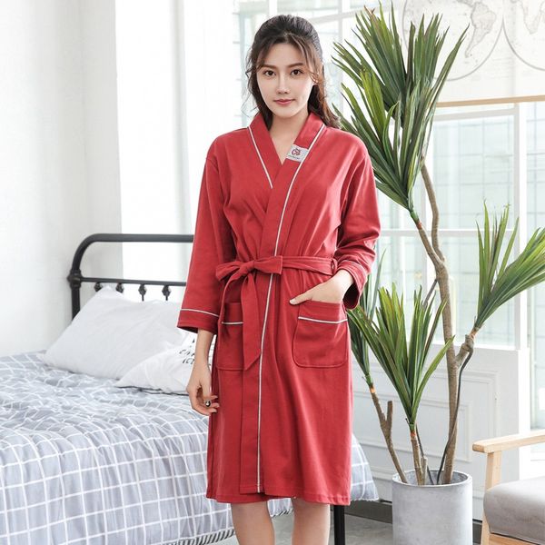 

cotton women bathrobe long kimono robe bathrobe bath robe femme sleepwear dressing gown bridesmaid robes lovers kimono, Black;red