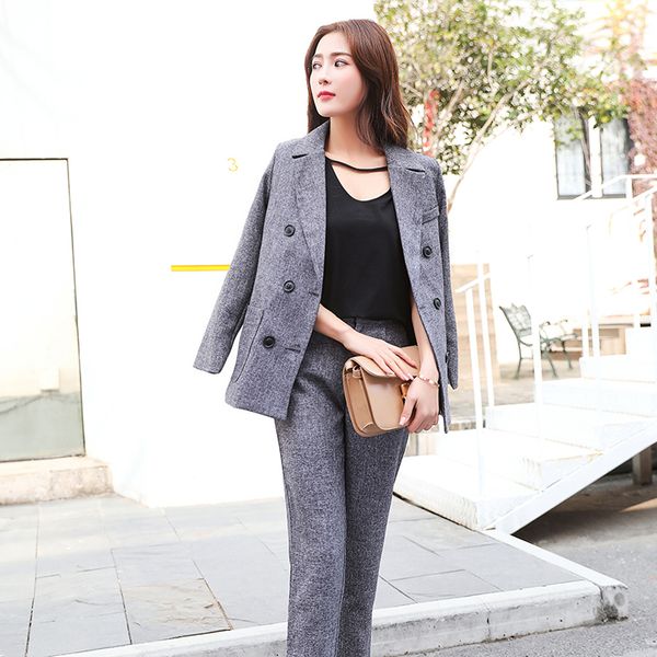 

new women's pants suit female spring fashion slim thin long sleeve casual suit + pants two sets business workwear set, White;black
