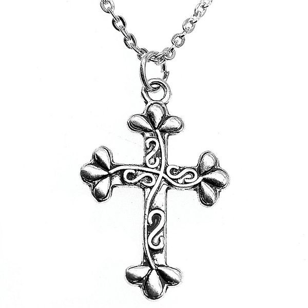 

wysiwyg 5 pieces metal chain necklaces pendants vintage necklace handmade cross 35x23mm n2-b13725, Silver