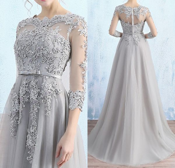 

gorgeous light gray mother of the bride dresses illusion sheer with applique major beading zipper back mother of the bride dresse, Black;red