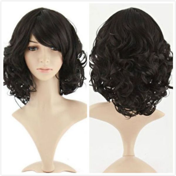 

fashion new lady anime long curly wave cosplay costume full black wigs