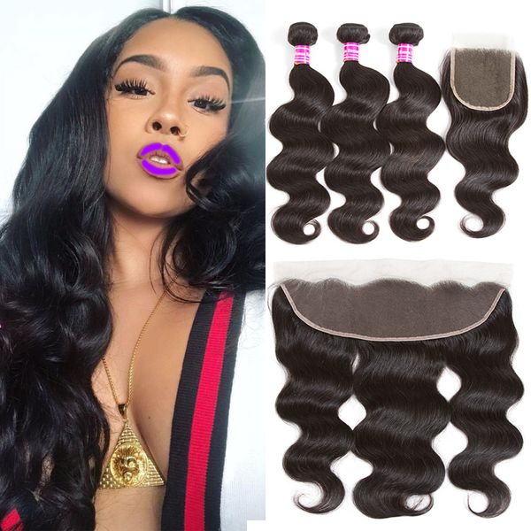

Brazilian human hair 3 bundle with frontal 8a unproce ed body wave brazilian virgin hair weave body wave hair exten ion and lace clo ure