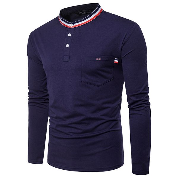 

men's sleeves neckline decorated long coloured shirt pocket leisure reavx, Black