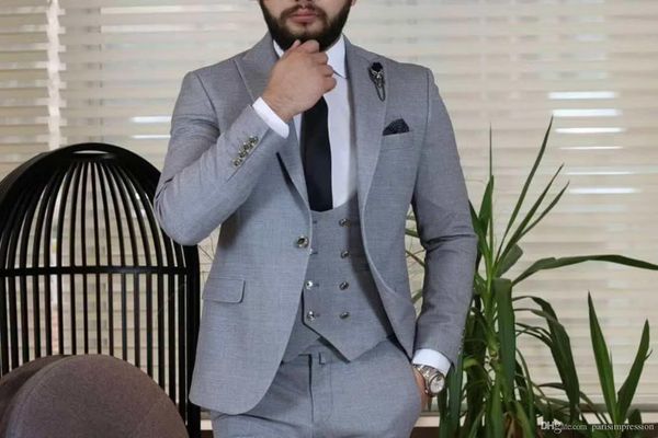 Smoking da sposo grigio slim fit moda uomo eccellente smoking da sposa uomo di alta qualità vestito formale da ballo di fine anno (giacca + pantaloni + cravatta + gilet) 881