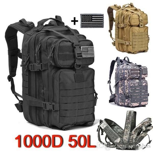 

Outdoor Camping Hunting Backpack Tactical Military Assault Backpack with Flag Patches Army Molle Waterproof Bug Out Rucksack, Khaki