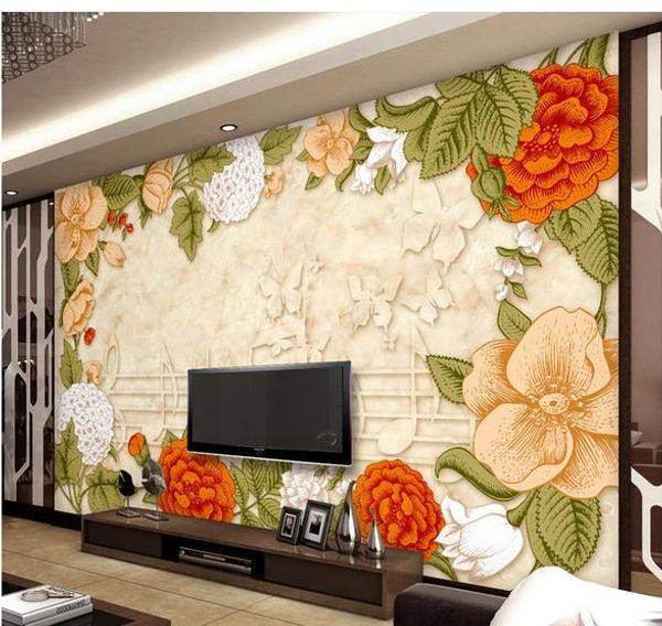 

modern style stone tv garland music back wall classic painting wallpaper