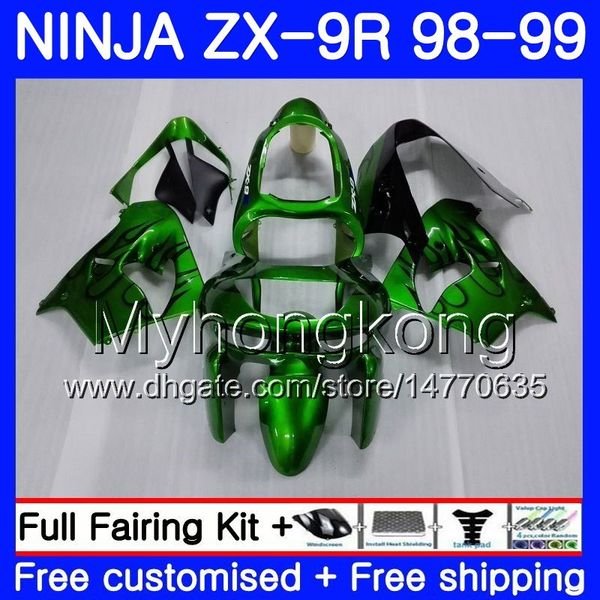 Karosserie für KAWASAKI ZX 9 R ZX900 ZX9 R ZX9R 98 99 00 220HM.43 ZX 900 900CC ZX 9R 98 99 ZX-9R 1998 1999 2000 Grün-schwarzes Verkleidungsset