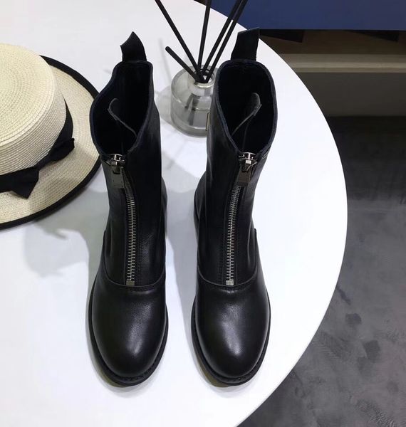 

branded full leather ankle boots cross-straps short boots for women chunky heel dress shoes non-slip ladies boots ing, Black