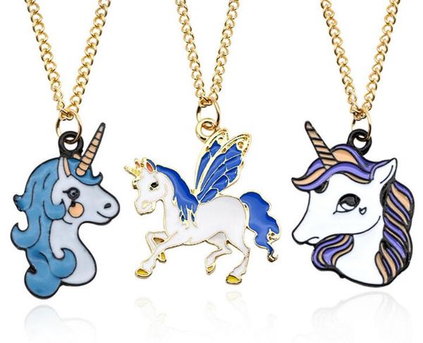 

3 models enamel pegasus unicorn necklace colorful animal pendant chains unicorn necklaces women kids fashion jewelry gift 30 pcs, Silver