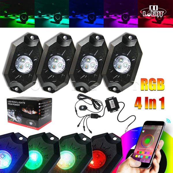 

4шт 9w rgb led rock light kit днищ glow trail rig лампа для jeep wrangler 4x4 грузовик atv offroad лодка car-стайлинга