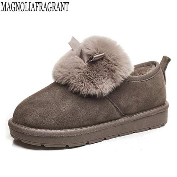 

fashion plush bow short boot leisure women's shoes comfortable warm snow boots wear resistant women boot new flat mm126, Black